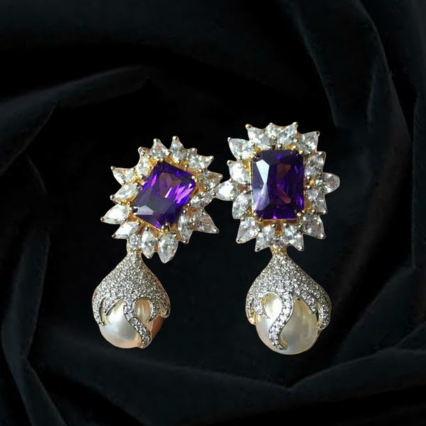 Crystalline White Purple Plum Earrings