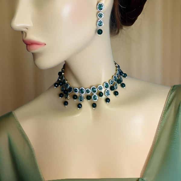 Elegant Emerald Green Gemstones With Crystal Necklace Set