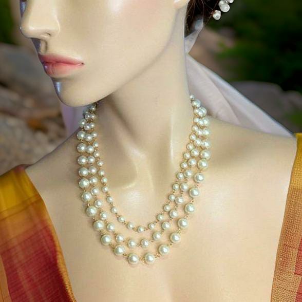 Three Stranded Glorious Golden Shell Pearls Necklace