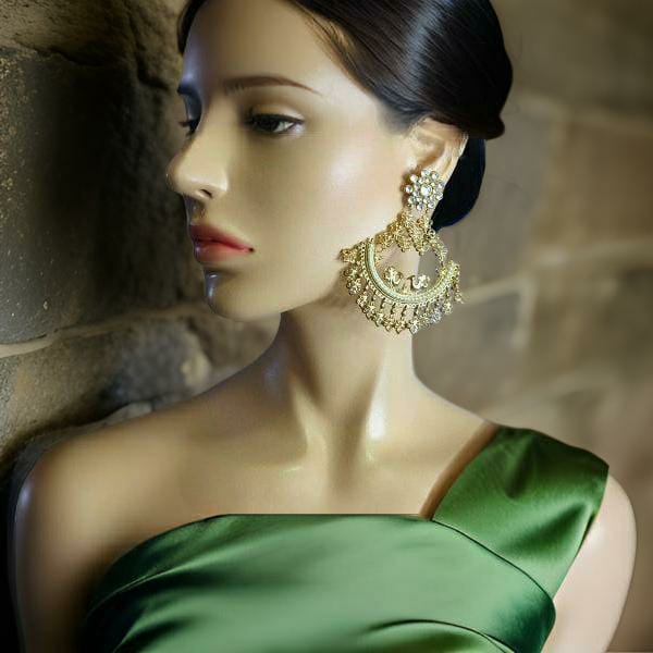 Ethnic Gold Peacock in the Half Moon Chandbali Earrings