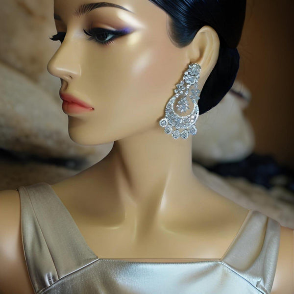 Crystalline Teardrop Cubic Zircon Chandbali Long Earrings