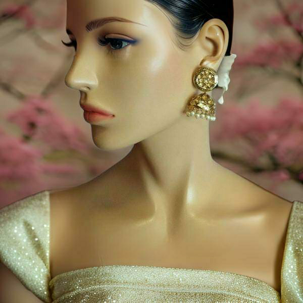 Golden Touch of Enamel Kundan and Pearls Jhumka Earrings