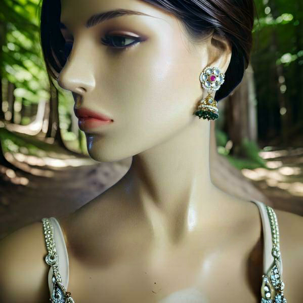 Ethnicity in Green Kundan Jhumki Earrings