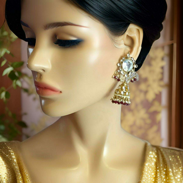 Splendid Kundan Golden Red Jhumka Long Earrings