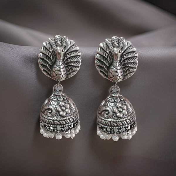 Silver Feathers Long Jhumka Earrings