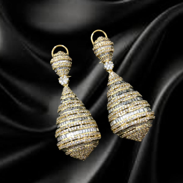 Antique Gold & Cubic Zircon Studded Long Earrings