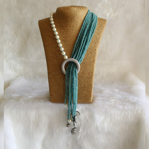 Alluring Turquoise Blue Gemstones And Pearls Necklace