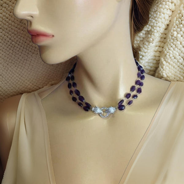 Admirable Amethyst With Leopard Head Choker Necklace