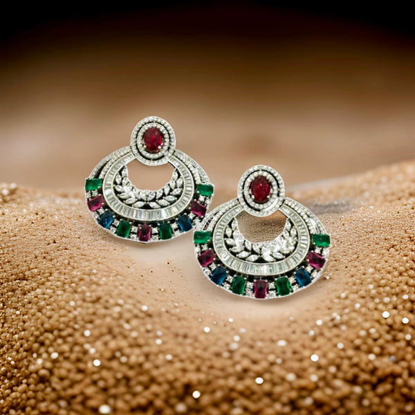 Red Green Diamonds Chandbali Earrings