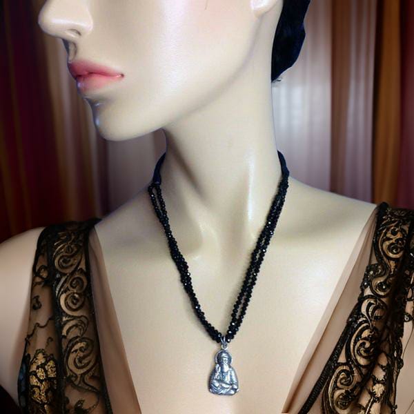 Serene Blessings of Guruji : 925 Silver Pendant Black Onyx Necklace