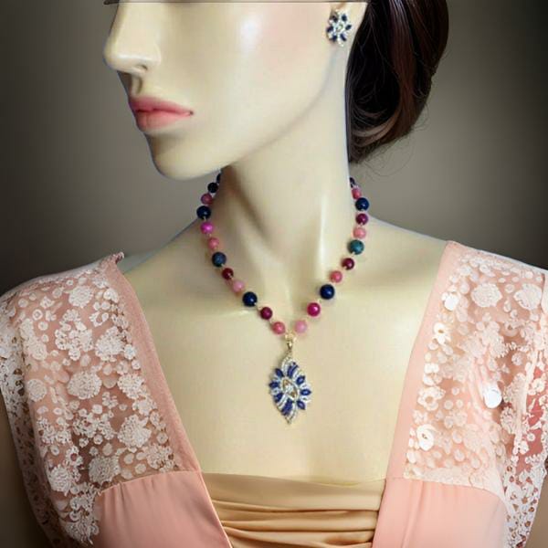 Luminent Shades of Pink with Zircon Studded Pendant Necklace Set