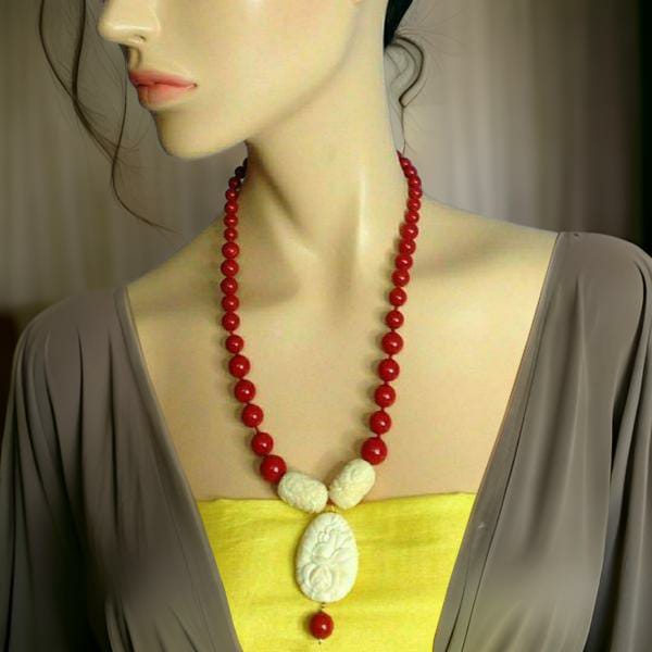 Red Synthetic Coral Beads Necklace