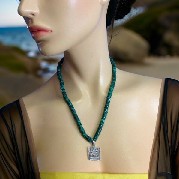 Green Malachite Semi Precious With Silver Pendant Necklace