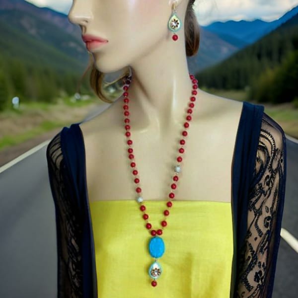 Red and Turquoise Necklace Set