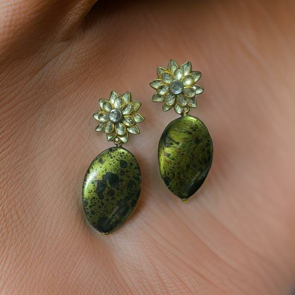 Elegant Blossoms Olive Green Gemstone Earrings