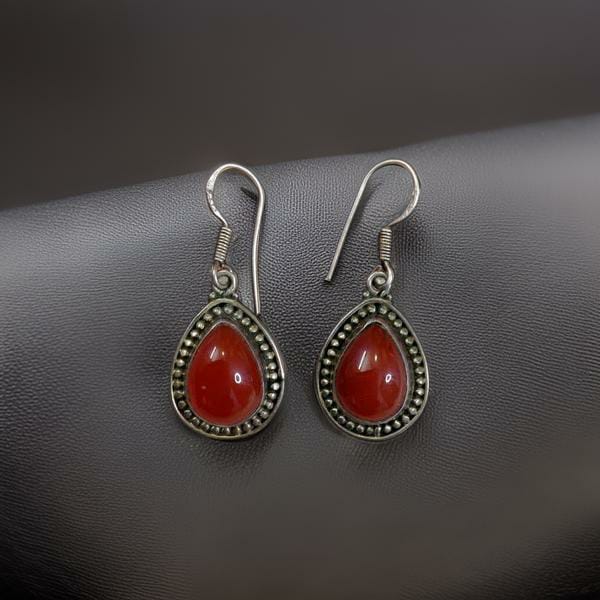 Carnelian Red Silver Drop Earrings