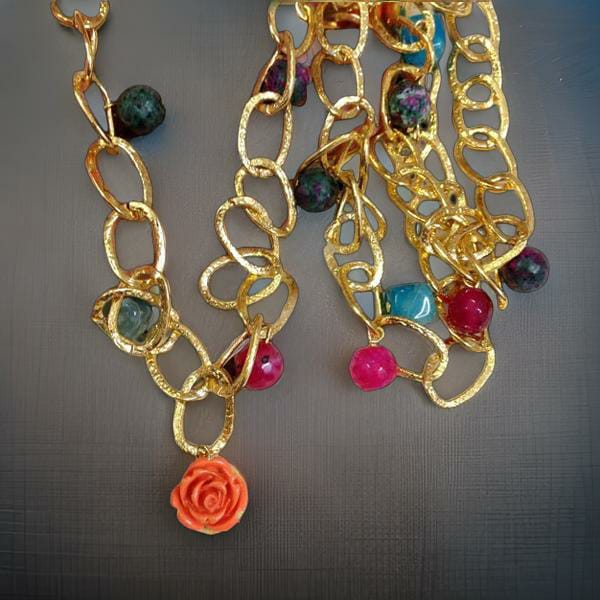 Delicious Multicolored Gemstone Chain Rose Coral Necklace