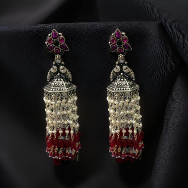 Crescent Piercings Silver Long Jhumka Earrings