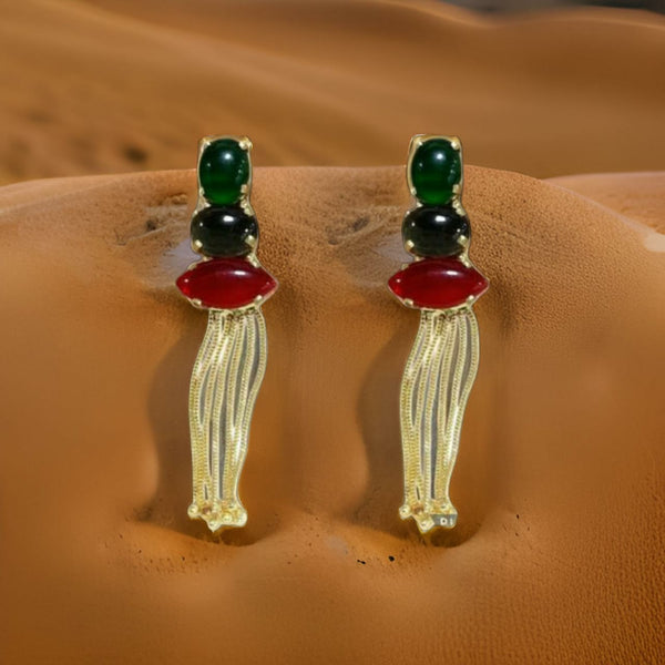 Green Grey and Red Long Dressy Earrings