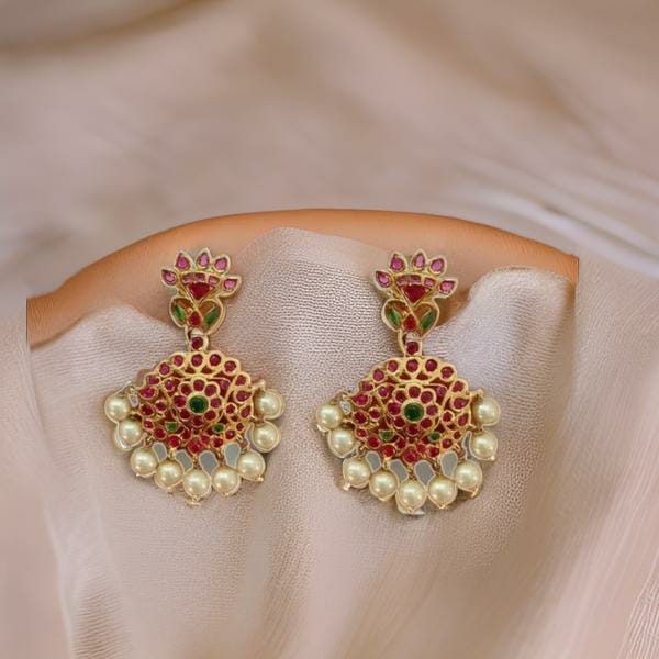 Gorgeous Gold Plating With Gemstones And Pearls Earrings