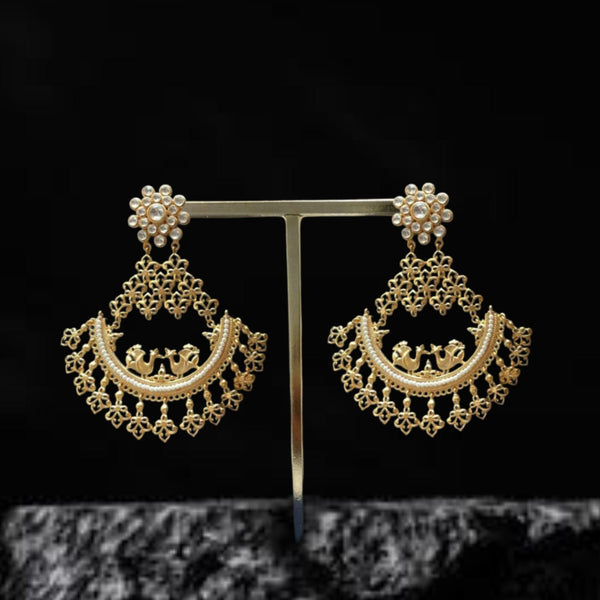 Ethnic Gold Peacock in the Half Moon Chandbali Earrings