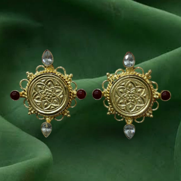 Golden Floral Embossed Circlet Drop Earring