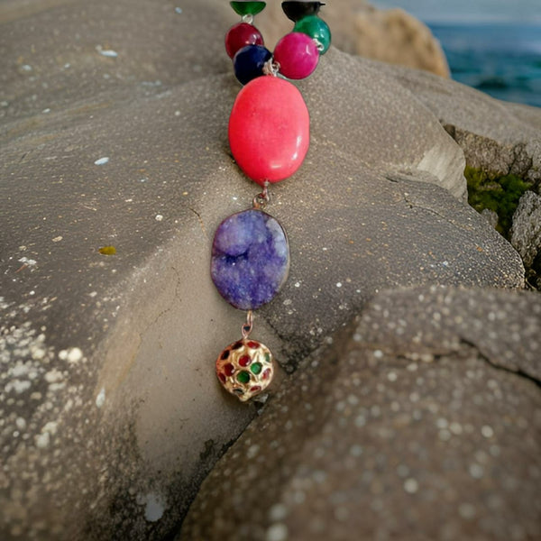 Gorgeous Multicolour Gemstones Druzy Pendant Necklace