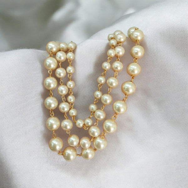 Three Stranded Glorious Golden Shell Pearls Necklace