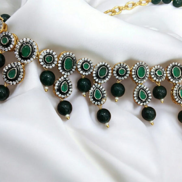 Elegant Emerald Green Gemstones With Crystal Necklace Set