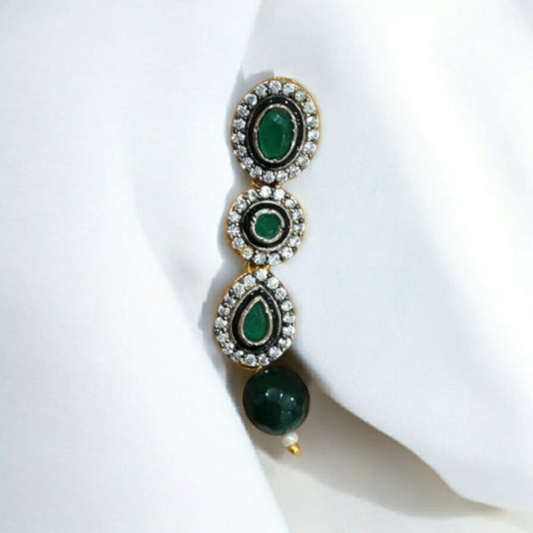 Elegant Emerald Green Gemstones With Crystal Necklace Set