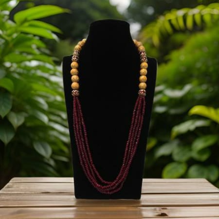 Marvellous Maroon Gemstones With Enamel Beads Necklace