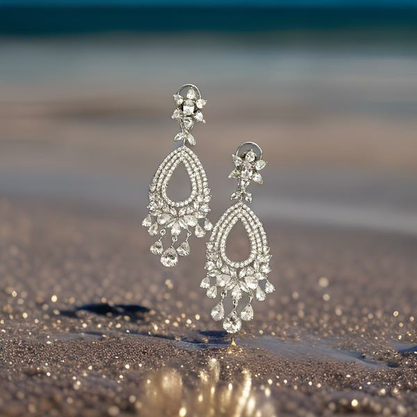 White Rhodium Zircon Dangler Earrings