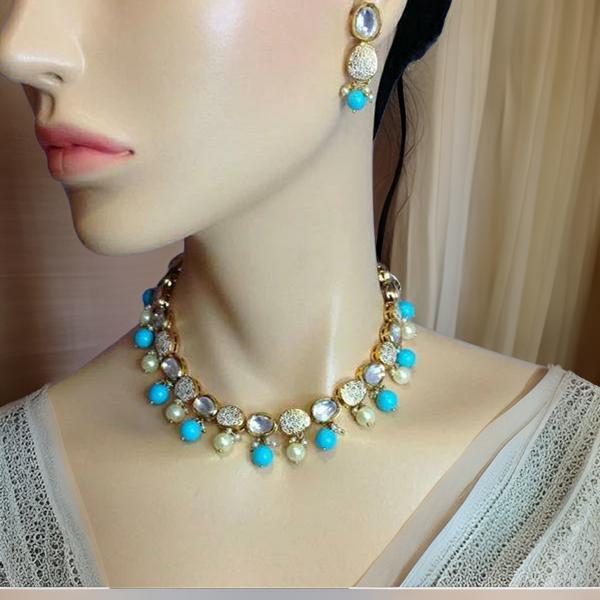 Golden Antique Pearl Turquoise Choker Necklace Set