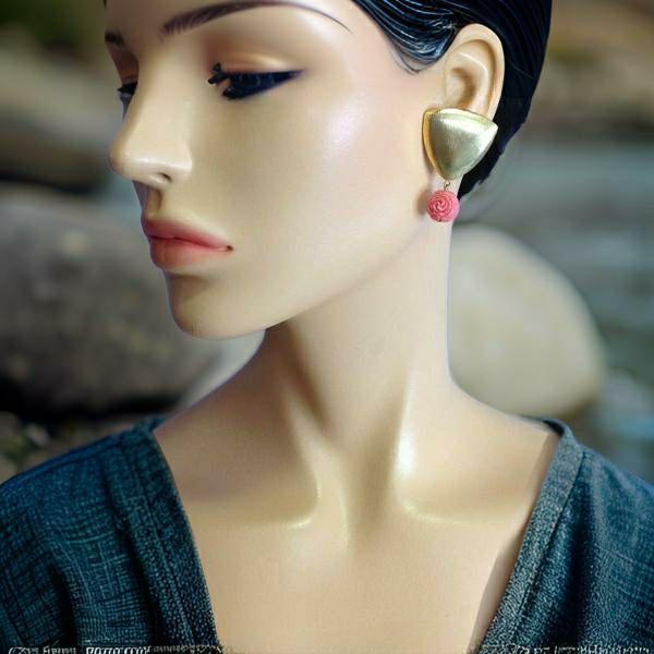 Golden Trident with Peach Rose Corals Earrings