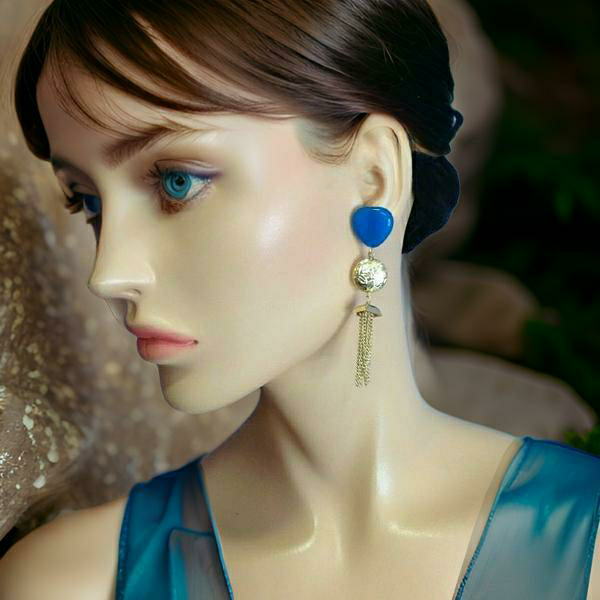 Lovable Blue Gemstone Golden Touch Earrings