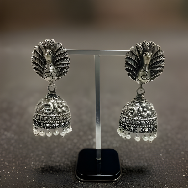 Silver Feathers Long Jhumka Earrings