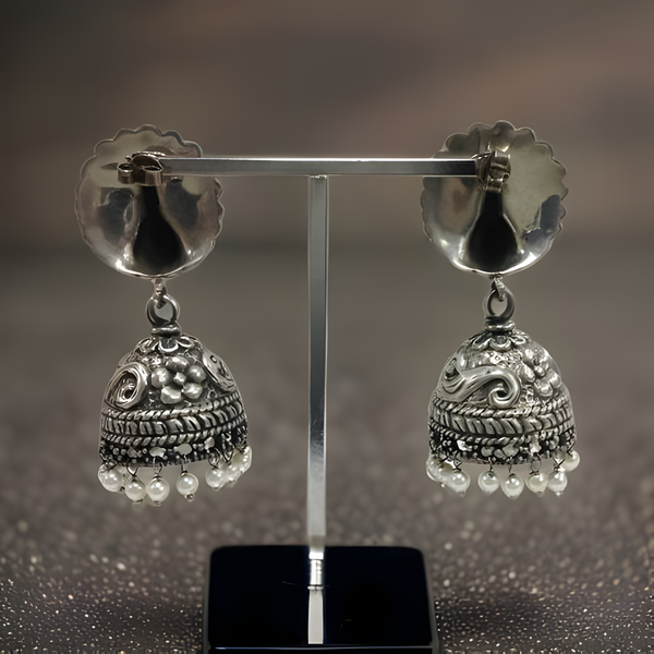 Silver Feathers Long Jhumka Earrings