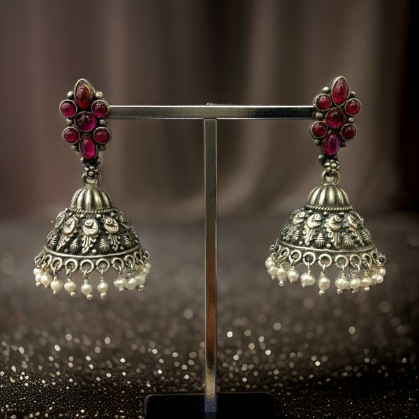 Pleasing Star Silver Jhumka Earrings